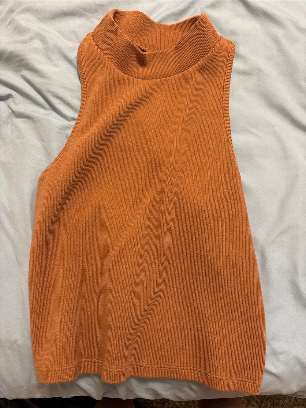 Mock Neck Ribbed Tank Top in Rust
